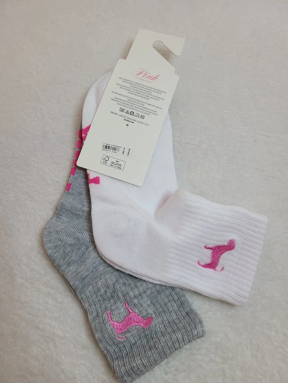 Victoria's Secret PINK 2pk Dog Logo Embroidered Crew Socks OS One Size
